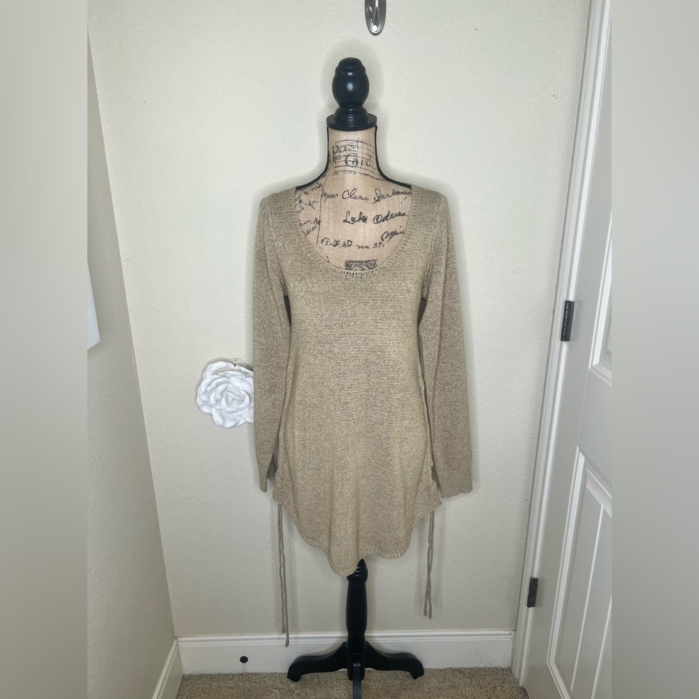NTM: Anthropologie Mable Mocha Open Back Long Sleeve Mini Dress Size M/L
